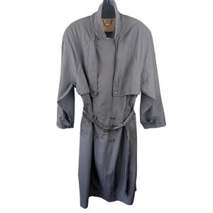 VTG Sanyo Navy Blue Double Breasted Belted Trench Coat SZ 40R Removable‎ Lining